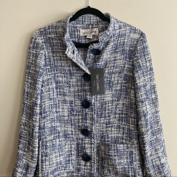 NWT Sara Campbell Blue Button Down Tweed Shirt Jacket XS - Picture 2 of 9